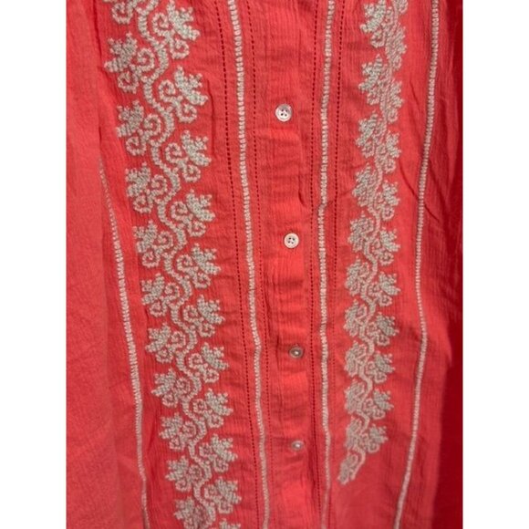 EUC J. Jill Coral XL Embroidered Button Front Top XL Missy 3/4-Sleeve - Picture 4 of 10